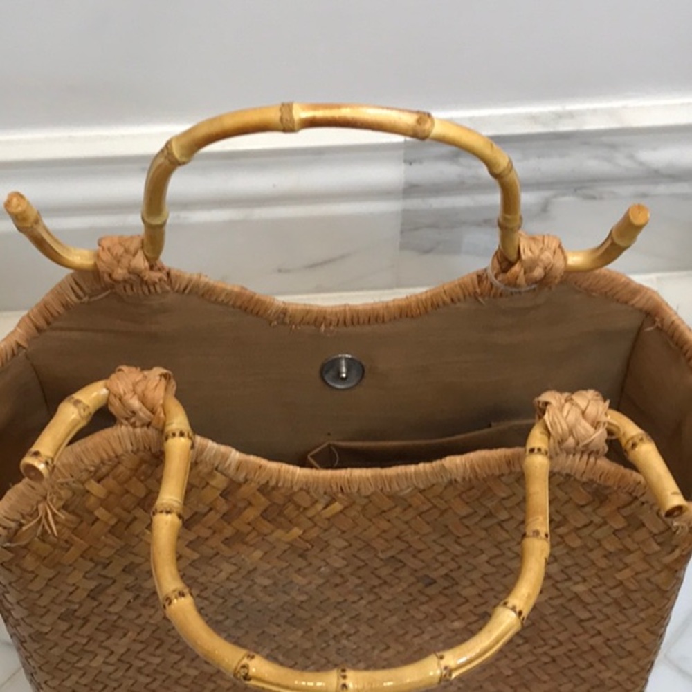 Cappelli Straw handbag nwt, summer beach bag, seashells, bamboo handles - Picture 7 of 13